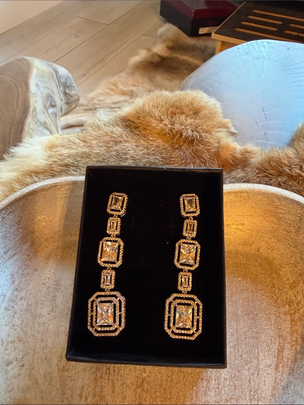 Gold Crystal Art Deco Drop Earrings - Women Jewelry